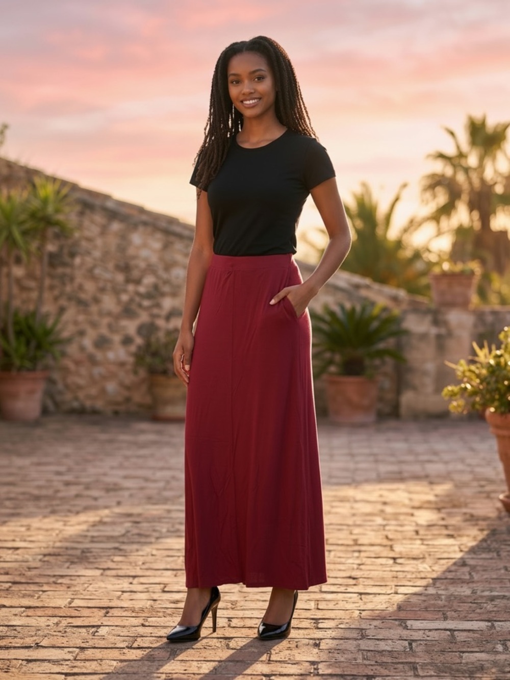 Brandy Melville Wine Red Maxi Skirt